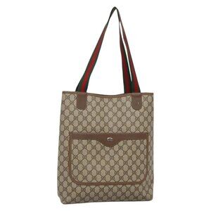 GUCCI GG Supreme Web Sherry Line Tote Bag PVC Beige Red 39 02 003 Auth 138451